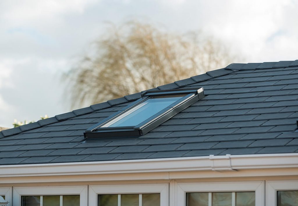 Tiled conservatory roof with a roof light